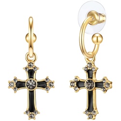 Lulu & Jane Ohrhänger Kreuz Metall-Legierung Glas in Gelbgold Ohrringe   Damen