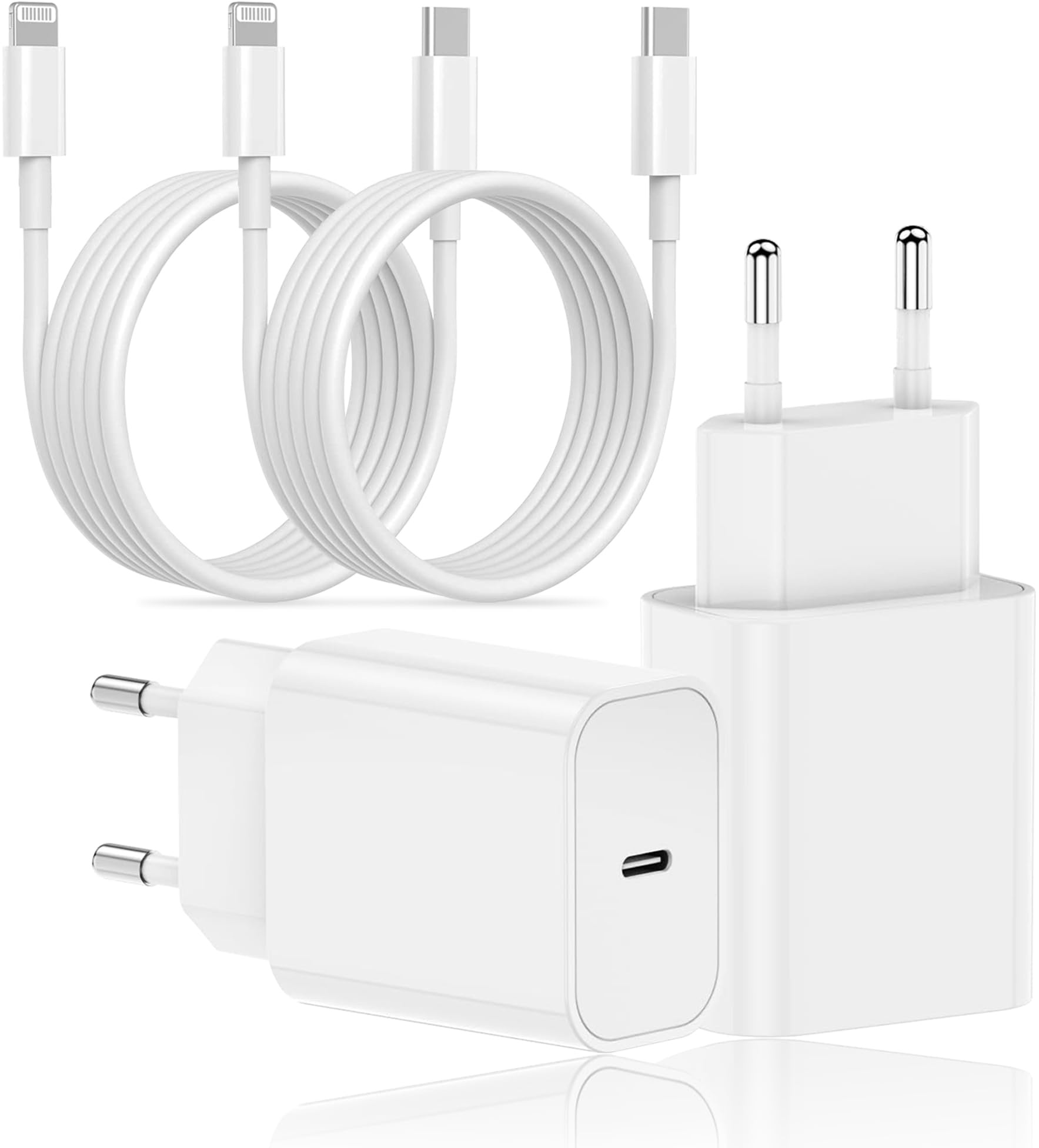 4 Pack USB C iPhone Ladegerät mit Apple Ladekabel,20W USB C Schnellladegerat mit iPhone Ladekabel Orginal 2M Typ C Lightning Charging Kabel for iPhone 14 Pro Max 14 Plus 13 Pro 13 12 11 SE XS 8,iPad
