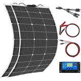 Aysolar 200W 12V Solarpanel Flexible Kit 2x100W 18V Flexibel Monokristallines Photovoltaik Solarmodul mit 20A Laderegler für Wohnmobil, Auto, Boot, Wohnwagen, 12/24V Batterien