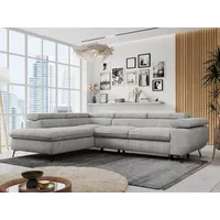 MKS Meble Ecksofa Sofa Grau, Wohnlandschaft L-Form mit Schlaffunktion und Bettkasten, Schlafsofa mit Bettkasten, Sofa mit Einstellbare Kopfstützen, Peter L ... - Hellgrau