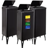 Wellhome WELL HOME & 3 x Smart Mülleimer mit 60 l Fassungsvermögen, Höhe: 95,5 x 35,5 x 26 cm, schwarz mit Magnetetiketten