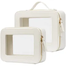 popvibe Transparente Make-up-Tasche, Kulturbeutel, Reise, transparente Kosmetiktasche mit Reißverschluss, tragbarer Make-up-Organizer, Reisen, Weiss/opulenter Garten, Medium+Large
