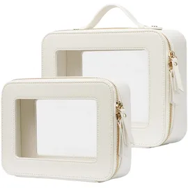 popvibe Transparente Make-up-Tasche, Kulturbeutel, Reise, transparente Kosmetiktasche mit Reißverschluss, tragbarer Make-up-Organizer, Reisen, Weiss/opulenter Garten, Medium+Large