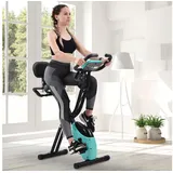 MODFU Heimtrainer Magnetische klappbar Heimtrainer mit 10 Widerstandsstufen (1-tlg., mit LCD-Bildschirm und Handpulssensoren inkl), mit Traningscomputur und Expanderbänder blau