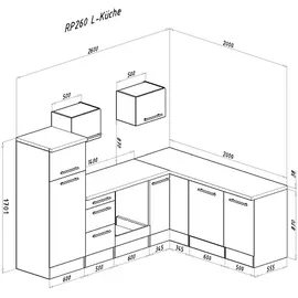 Respekta Winkelküche L-Form 260 cm weiß