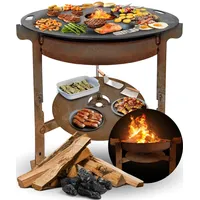 Terma 2IN1 Feuerschale mit Feuerplatte 100cm MASSIV -Der Neue Grill Trend- Plancha Feuerplattengrill Feuertonne Grillplatte Holzkohlegrill komplett set Grilltonne Grillring 80-100cm Holzkohlegrill