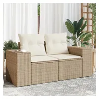 vidaXL Gartensofa mit Kissen 2-Sitzer Beige Poly Rattan