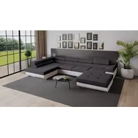 Goldstoff Wohnlandschaft RELAX U Ecksofa mit Schlaffunktion, Kunstleder & Samt, 345 × 205 cm, zwei Bettkästen, verstellbare Kopfstützen grau