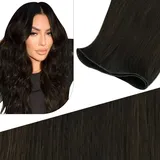 Fshine Haar Tressen Echthaar 50cm Virgin Haar Extensions Echthaar Dunkel Braun Seidig Echthaar Tressen zum Einnähen Haarverlängerung Echthaar Glatt 25g in der Farbe 2