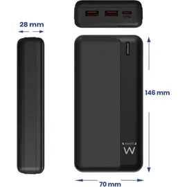 ewent EW1163, 20000 mAh, Lithium Polymer (LiPo), Schwarz - Schwarz