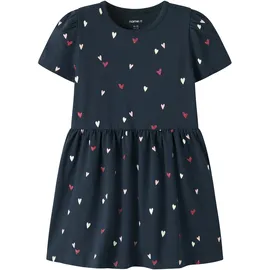 NAME IT Jerseykleid NAME IT "NMFFILLA SS DRESS BOX PB", Mädchen, Gr. 116, N-Gr, schwarz sapphire, Single Jersey, Obermaterial: 95% Baumwolle, 5% Elasthan, bedruckt, normal, Rundhals, Kleider Jerseykleid