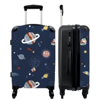 NoBoringSuitcases.com® Reisekoffer Geschenk Junge Rollkoffer Reisekoffe Trolli Suitcase Koffer Groß Kinder - Weltraum - Planeten - Blau - Koffer mittelgroß, 67x43x25cm
