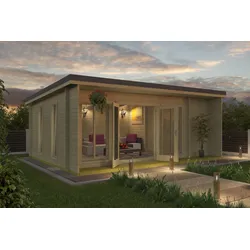Gartenhaus NORDIC HOLZ "JAPAN", beige (natur), Fußboden im Gartenhaus, Massivholzdach, Holz, Gartenhäuser