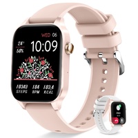 Erkwei Smartwatch Damen mit Telefonfunktion, 1,85 Zoll Wasserdicht Fitnessuhr Damen Pulsmesser Schlafmonitor SpO2 personalisiertem Bildschirm Sprachassistent Armbanduhr für Android iOS
