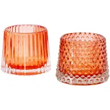 levandeo 2er Set Teelichthalter H7cm Glas Orange Kerzenhalter Tischdeko Kerzen Retro Deko Windlichter