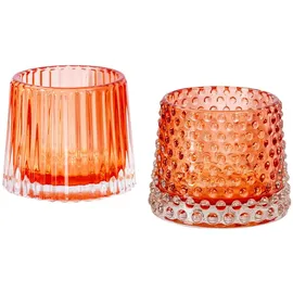 levandeo 2er Set Teelichthalter H7cm Glas Orange Kerzenhalter Tischdeko Kerzen Retro Deko Windlichter