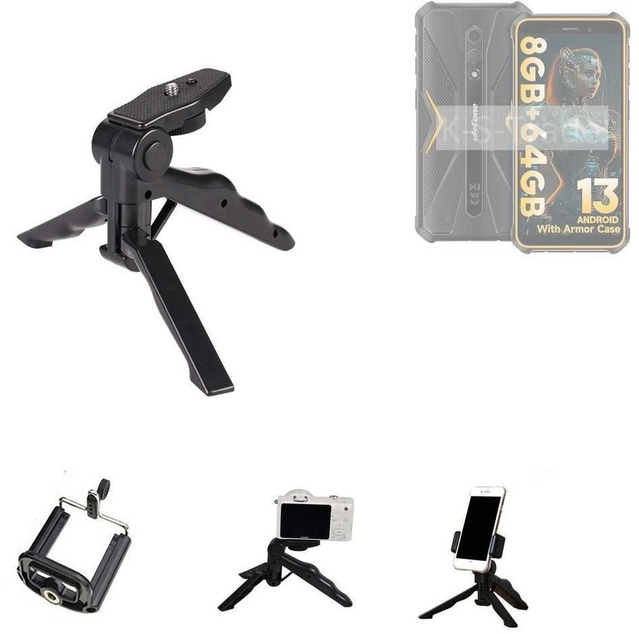 K-S-Trade für Ulefone Armor X12 Pro Smartphone-Halterung, (Stativ Tisch-Ständer Dreibein Handy-Stativ Ständer Mini-Stativ) schwarz