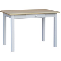Weißer Tisch mit Schublade aus massivem Kiefernholz mit lackierter Tischplatte 130 x 70 cm