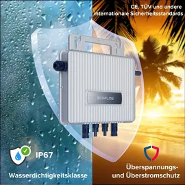 sunniva SUNNIVA® 2392W Balkonkraftwerk 800W komplett Steckdose, Ecoflow Stream 800W Wechselrichter, PV Solaranlage Komplettset, 4x 460W BIFAZIAL, FULL BLACK, Glas-Glas Solarmodule, inkl.5m Kabel, Bluetooth