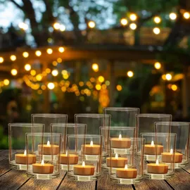 Relaxdays Teelichtgläser, 12er Set, Teelichthalter aus Glas, Schlichte Votivgläser, H x D: 8,5 x 7 cm, Deko, transparent