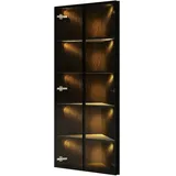 MODFU Eckvitrine MDF und Glas Schwarz 62x35x160 cm mit LED-Beleuchtung und Soft-Close-Türen