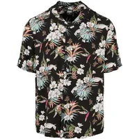 URBAN CLASSICS Viscose Aop Resort Kurzarmhemd Black Tropical L