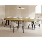 WFL GROUP Esstisch Rund Groß XXL Ausziehbar im Loft-Stil – 100 bis 300 cm – Extra Lang Ausziehtisch mit Schwarzen Holzbeinen, Industrieller Tisch für 5... - Braun