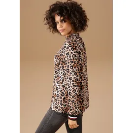 Aniston CASUAL Langarmshirt mit trendigem Animal-Print und gestreiften Bündchen, Gr. 44, hellbraun-braun-schwarz-sand-weiß-rot, , 37132740-44