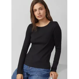 s.Oliver Geripptes Langarmshirt im Slim Fit mit Stickerei - schwarz - 34
