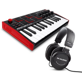 AKAI Professional MPK Mini MK3 und M-Audio HDH40 – 25-Tasten USB MIDI Keyboard Controller, 8 hintergrundbeleuchtete Drum Pads und Over-Ear Studiokopfhörer