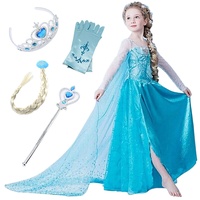 FStory&Winyee Kostüm Mädchen Prinzessin Elsa Kleid Eiskönigin Kinder Kostüme Glanz Blau Kostüm Karneval Party Kinder Verkleidung Weihnachten Halloween Fest