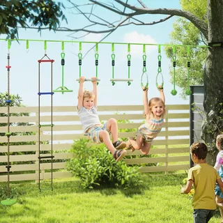 aiyaplay Ninja Warrior Hindernisparcours für Kinder 10 m Ninja Slackline Kit Grün