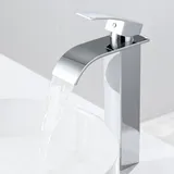 Hochdruck Wasserhahn Bad Armatur Wasserfall Hoher Ausguss, Mischbatterie Badarmatur Einhebelmischer Waschtischbatterie Für Badezimmer Waschtisch, Chrom