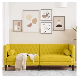 vidaXL Chesterfield-Sofa mit Nackenrollen 3-Sitzer Gelb Samt