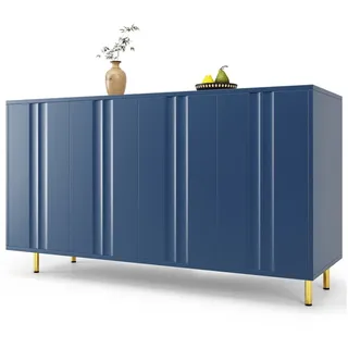 TavilaEcon Sideboard Esszimmerschrank mit stabilen Metallbeinen und 4 Türen, mit stabilen Metallscharniere, 140×40×85.9cm, blau blau