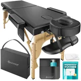 KESSER Massageliege 2 Zonen Massagetisch mit Holz-Füßen 180x60x62-90 cm (Mobile Kosmetikliege inklusive Tragetasche & 10x Tücher), höhenverstellbare & klappbare Massagebett mit Kopfstütze & Armlehnen schwarz 60 cm x 90 cm