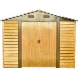 Gerätehaus PERGART "Frankfurt II 911", braun (holzfarben), Metall, Gerätehäuser, Metall, mit Satteldach und integrierter Schiebetür im Blockhausstil