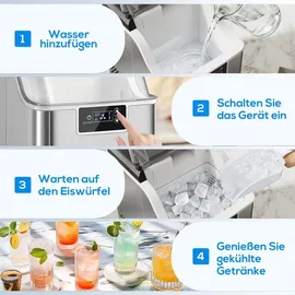 Homcom Eiswürfelmaschine, Ice Maker Edelstahl 24 Eiswürfel in 6-15 Min., 20kg/24h, 2,1L Wassertank, Selbstreinigend Eiswürfelbereiter mit Eissch... - Silber