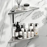 EGNGY Duschablage Edelstahl Ecke 2 Stück, Eingelassen Dreieck Eckregal Bad, Rostfrei Dusche Eckregal mit Streifen Design, Wasserablauf Ohne Anstau Halterung für Badezimmer Küche Dusche Zubehör