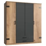 Carryhome Kleiderschrank Graphitfarben, Plankeneiche, - 180x199x58 cm