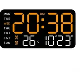 Digitale LED-Wanduhr, 21,5 x 11 x 2,7 cm, großes LED-Display, Timer mit Temperatur, Datum, Woche, Sprachsteuerung, elektronische Uhren (F)