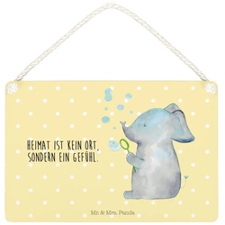 Mr. & Mrs. Panda Hinweisschild Elefant Seifenblasen – Gelb Pastell – Geschenk, Türschild, Liebesbewe, (1 St) gelb 14.8 cm x 21 cm x 0.3 cm