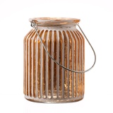 MARELIDA Windlicht - geriffeltes Glas Metallhenkel H: 14,5cm - weiß, kupfer