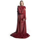 Wohndecke Ärmeldecke Unisex - Kuscheldecke flauschig mit Ärmeln, Blumtal, OEKO-TEX zertifizierte Decke mit Ärmeln und Fußtasche rot