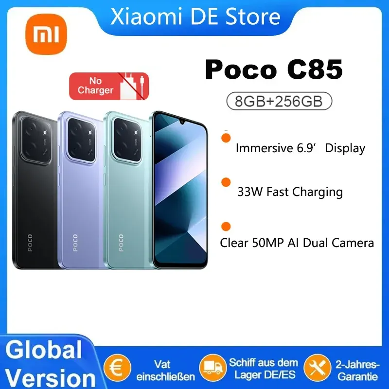 【Weltpremiere】POCO C85 Global Version Smartphone 128/256 GB Helio G81-Ultra 6000 mAh Akku 6,9-Zoll-Display 50 MP Kamera 33 W NFC