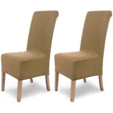 SCHEFFLER-Home Stuhlhussen Stretch Sofia/Stretch Stuhlhussen Beige 2er Set/elastische Stuhlabdeckungen/Stuhlhussen Schwingstühle/Flanell Spann-Stuhlhussen Hochlehner mit Gummiband
