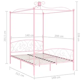 vidaXL Himmelbett-Gestell Rosa Metall 140 x 200 cm