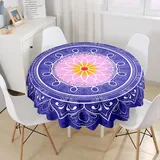 Morbuy 3D Rund Tischdecke Abwaschbar, Mandala Rund Tischdecken Wasserdicht Lotuseffekt Abwischbar Tischtuch für Dekoration Küchentisch Garten Outdoor (Durchmesser 200cm,Violett)