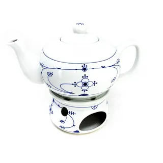 Teekanne Teepott und Stövchen Indisch Blau, ca. 0,75 l, ca. 16 cm aus Porzellan blau|weiß