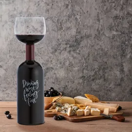 Relaxdays Weinflasche Glas, XL Weinglas mit Spruch, Fun Geschenk für Weinliebhaber, Weinflaschenglas 750 ml, transparent